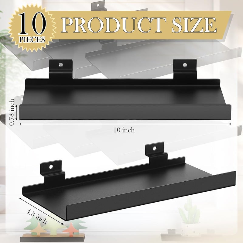 DoubleFill 10 Pcs 6 Pcs Slatwall Shelves, 10x4.3 Inch Metal Slat Wall Shelf Accessories, Heavy Duty Retail Display Panel for Home Shoe Stores Boutiques Storage and Organization (Black) - Image 3